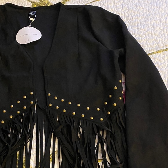 SHEIN Black Fringe Blazer with Gold Studs - Picture 3 of 3